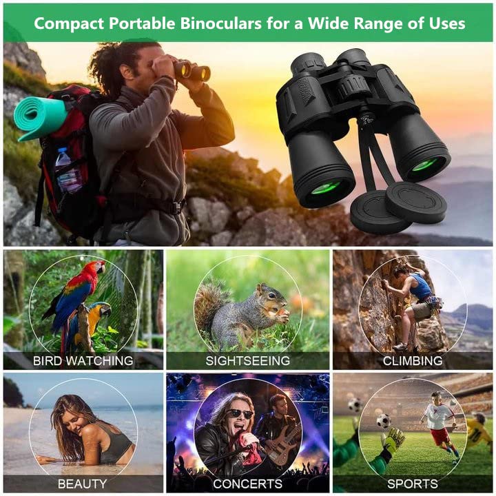 ZIYOUHU Binoculars for Adults 20x50 High Power Low Light Waterproof HD Compact Binoculars,BAK4 Prism FMC Lens for Bird Watching Hunting Travel Football Stargazing