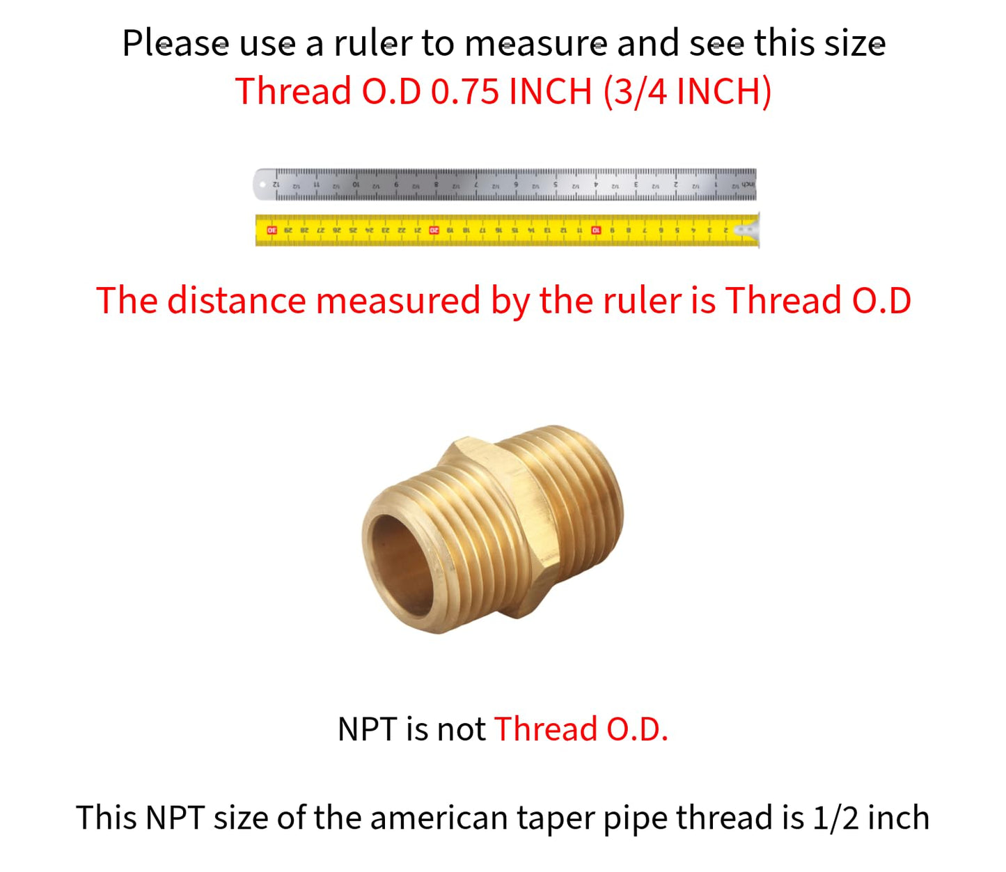 T TANYA HARDWARE 1/2 inch x 1/2 inch NPT Brass Hex Nipple Male Pipe Adapter, Thread 0.75" OD to 0.75" OD (2 Piece)