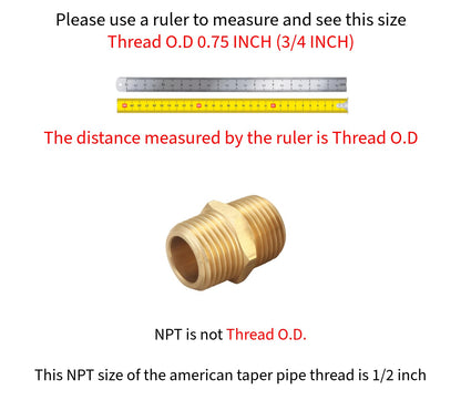 T TANYA HARDWARE 1/2 inch x 1/2 inch NPT Brass Hex Nipple Male Pipe Adapter, Thread 0.75" OD to 0.75" OD (2 Piece)