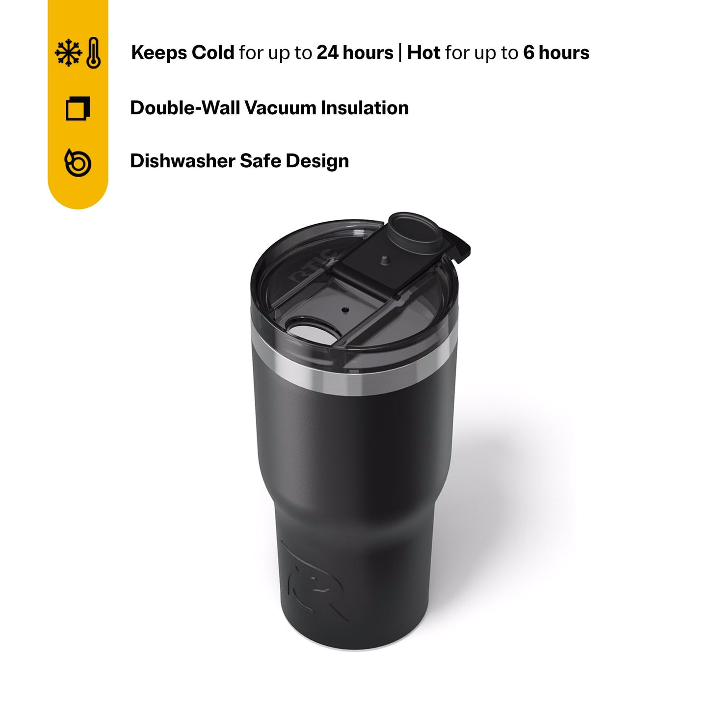 RTIC 20oz Essential Tumbler with Lid, Insulated, Stainless Steel, Metal, Double Wall Vacuum-Insulation, Ceramic Lined, Travel Cup for Iced Coffee, Tea, Hot and Cold Drink, Black