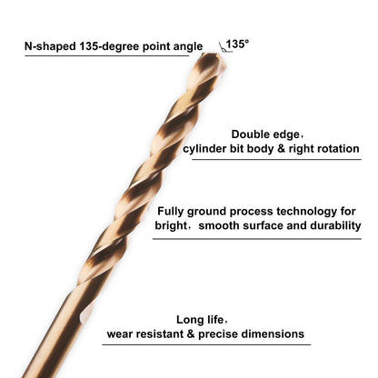 5/16" M35 Cobalt HSS Jobber Length Twist Drill Bit with Straight Shank,Heavy Duty, Pack of 10 PCS, Drilling for Cast Iron, Heat-Treated Steel, Stainless Steel and Other Hard Materials by LU&MN