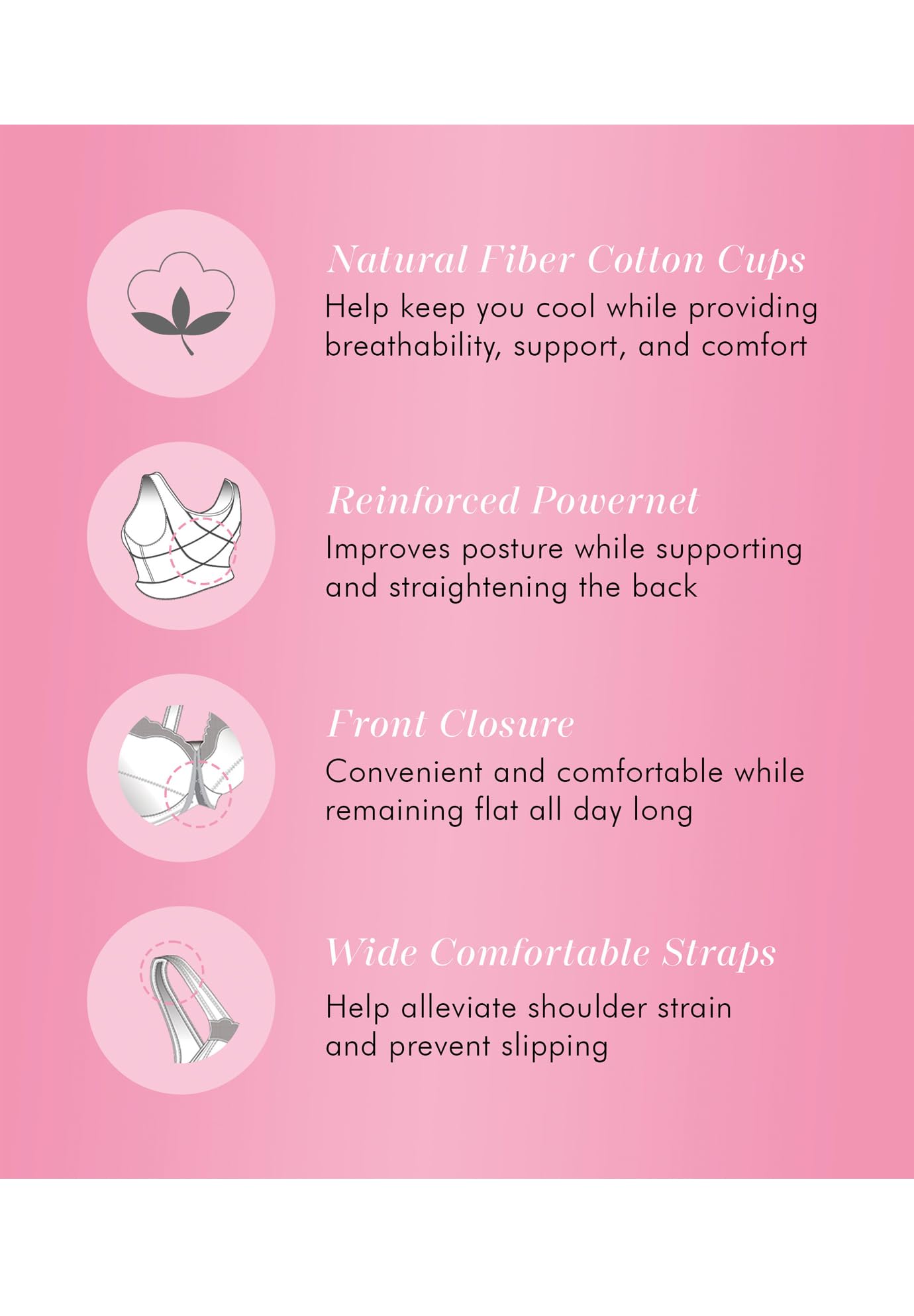 Exquisite Form 5100531 Women's FULLY Wireless Cotton Back & Posture Support Bra with Front Closure & Lace