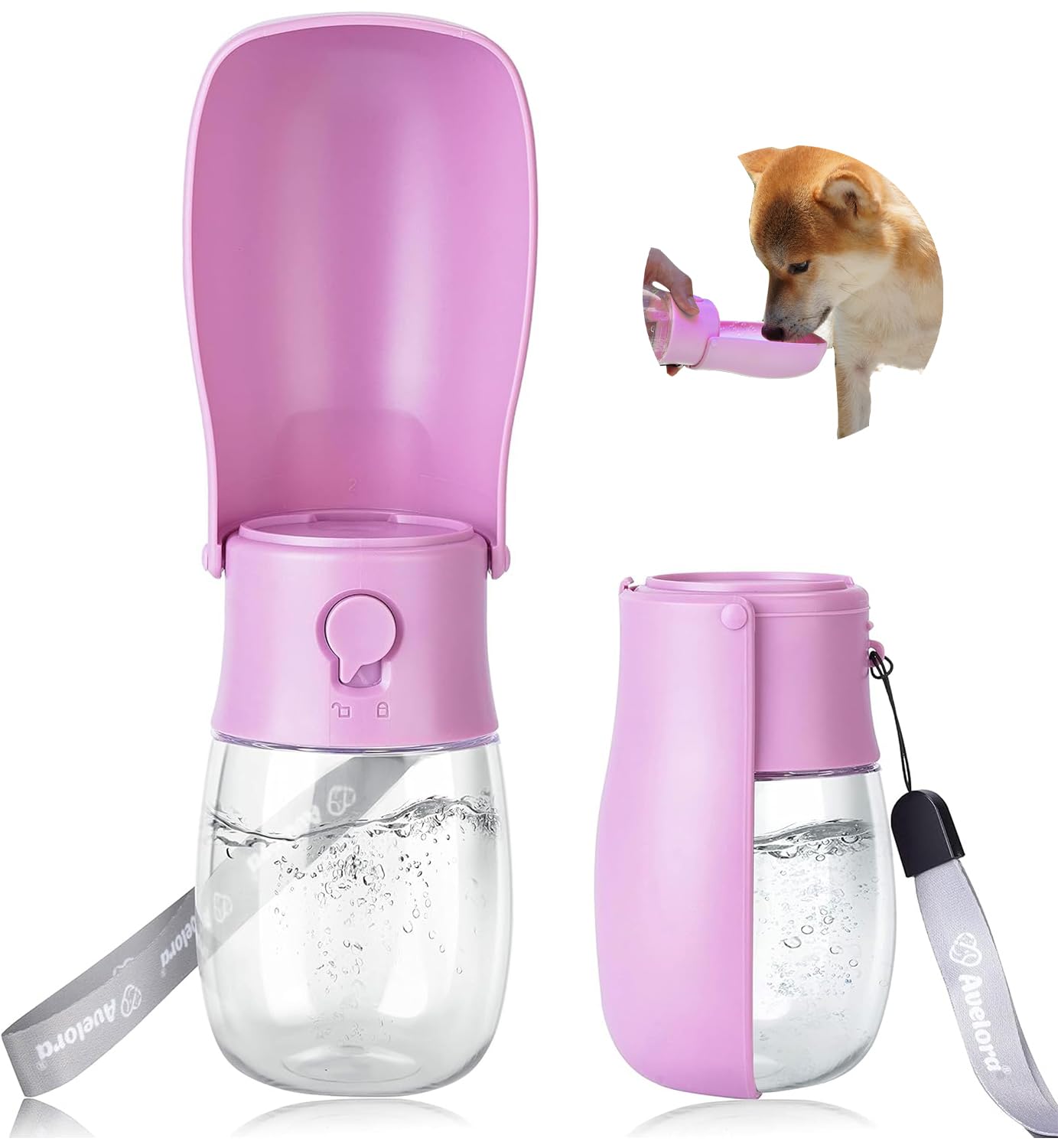 AVELORA Foldable Dog Water Bottle, Portable Dog Water Dispenser, Outdoor Pet Water Bottle for Cat, Puppy, Walking, Hiking, Travel. Dishwasher Safe, 10oz