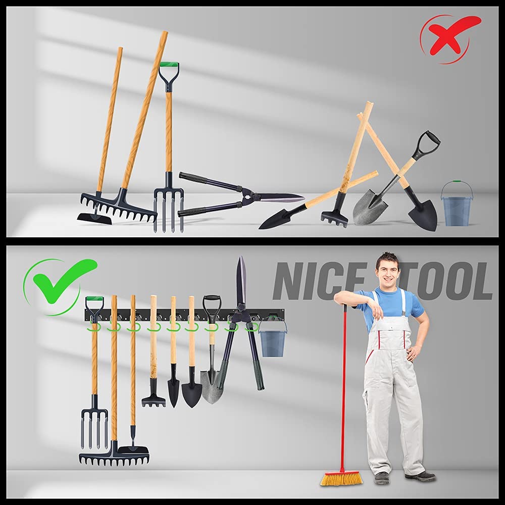 SWANLAKE Plastic 64 Inch Adjustable Storage System, Wall Mounted Hooks Tool Organizer，Garden Tool Hangers, Black