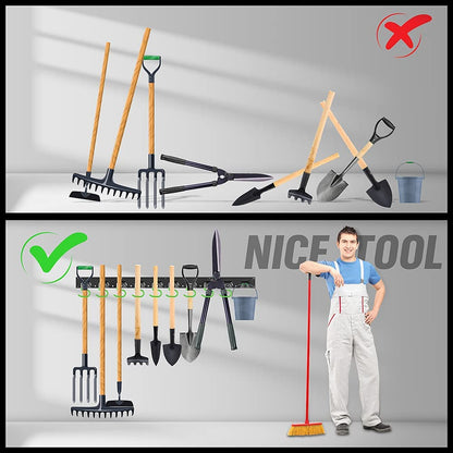 SWANLAKE Plastic 64 Inch Adjustable Storage System, Wall Mounted Hooks Tool Organizer，Garden Tool Hangers, Black