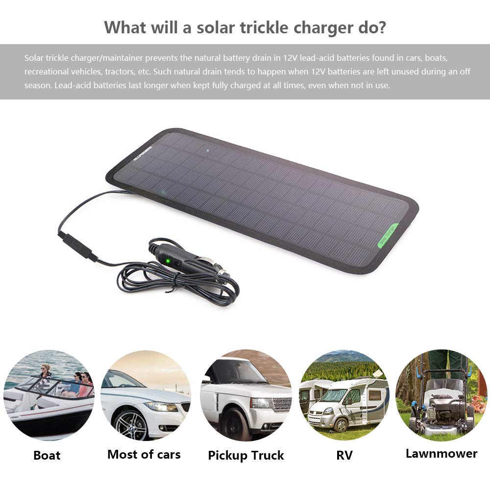 ALLPOWERS 18V 12V 5W Portable Solar Panel Car Boat Power Solar Panel Battery Charger Maintainer for Automotive Motorcycle Tractor Boat RV Batteries