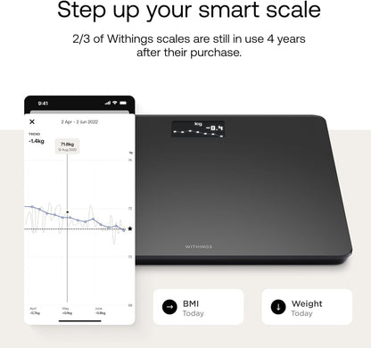 Withings Body - Digital Wi-Fi Smart Scale with Automatic Smartphone App Sync, BMI, Multi-User Friendly, with Pregnancy Tracker & Baby Mode