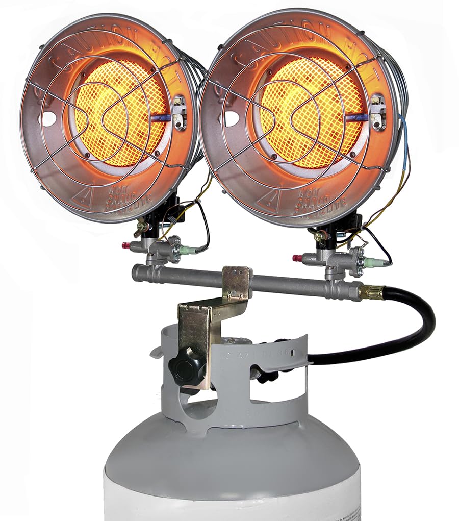 Comfort Gear Double Tank Top Portable Propane Radiant Heater, 30,000 BTUs, Instant Infrared Heat, for Jobsite/Garage/Workspace, Up to 48 Hrs on 20 lb Tank, Outdoor Use Only