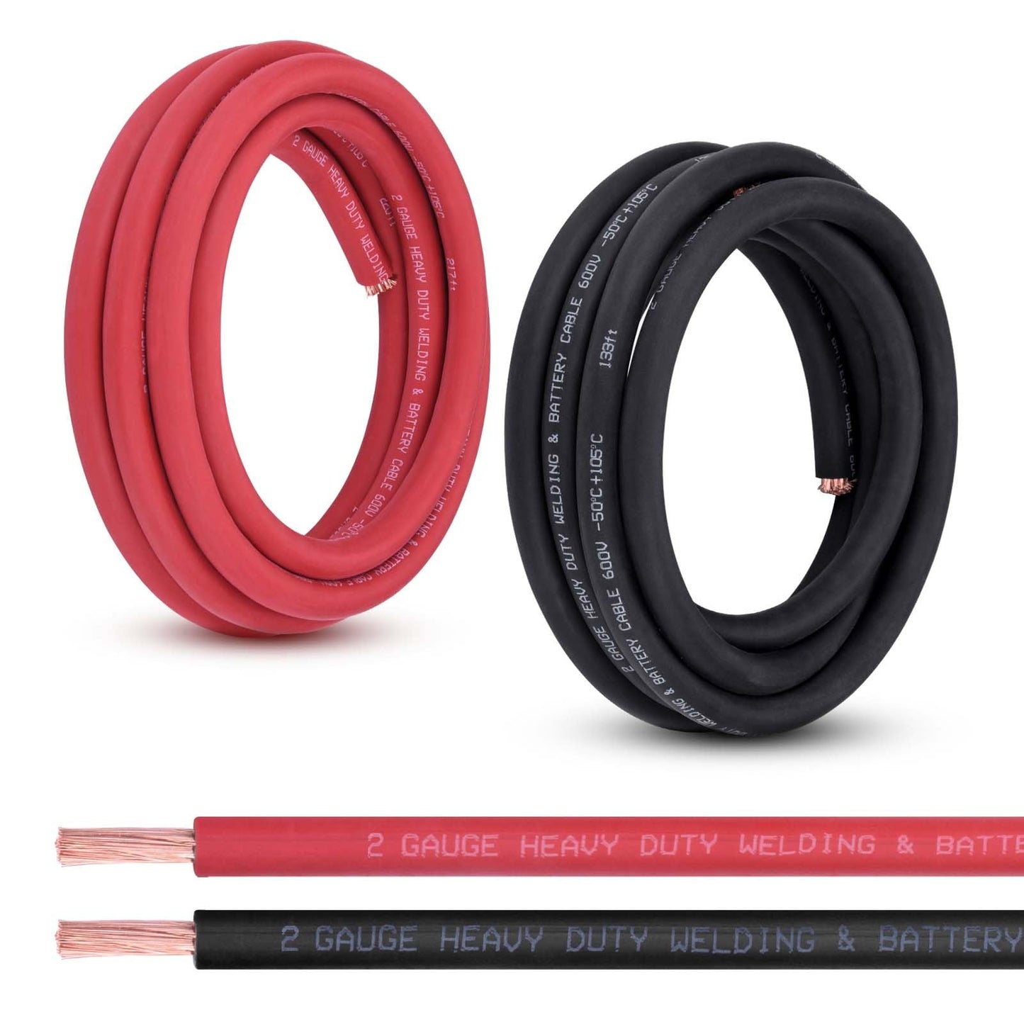 Shirbly 2 Gauge Battery Cable, 10FT Red + 10FT Black 2 AWG Pure Copper Wire Welding Cable, for Automotive, Battery, Solar and Generator, Standard USA OFC Wire