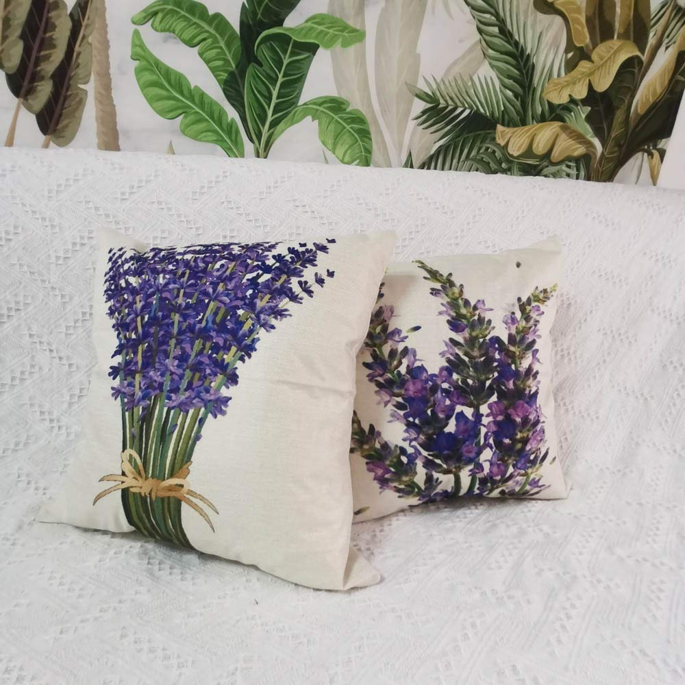 Songtec Decorative Throw Pillow Cover 18x18, Lavender Flower Garden Outdoor Patio Pillow Cushion Cases for Couch, Porch, Sofa, Bed (Insert Not Included) – Lavender