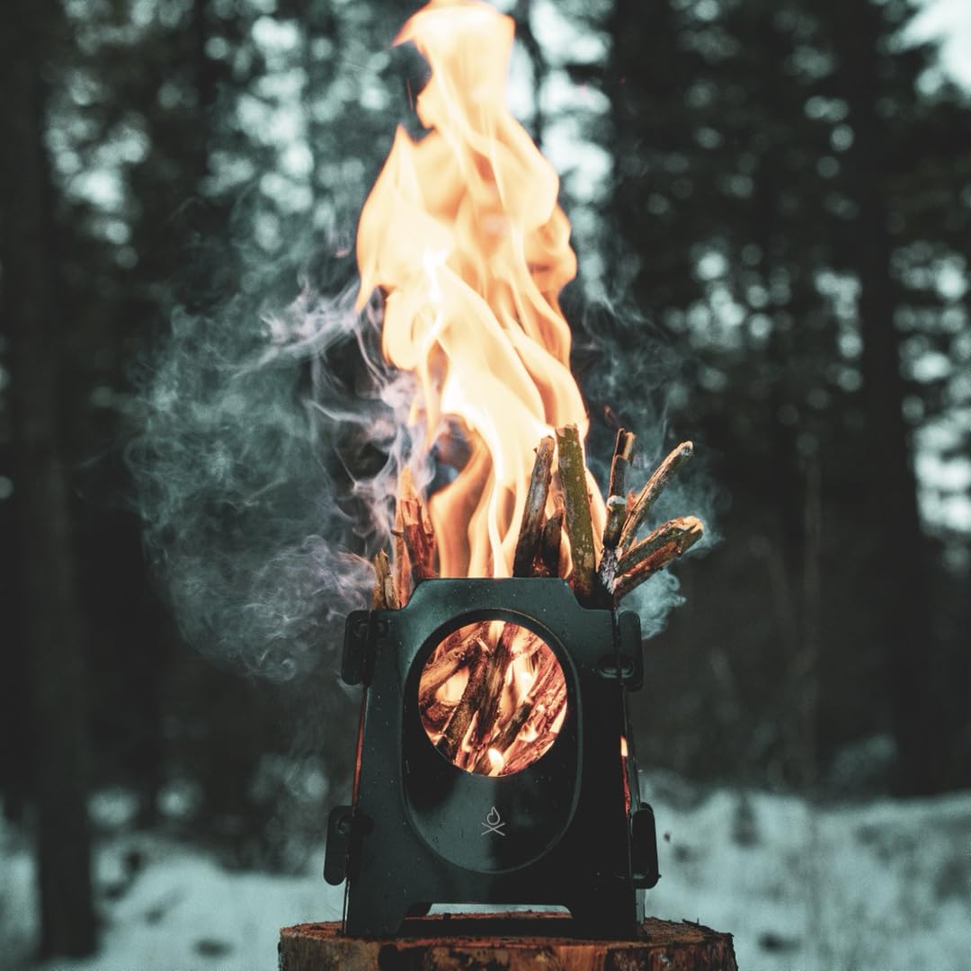 überleben Stöker Wood Burning Camp Stove - Stainless Steel Portable Stove for Camping, Backpacking, & Hiking - 18oz Folding Camping Stove - Small Wood Stove Camping Essentials (Carbon Black)