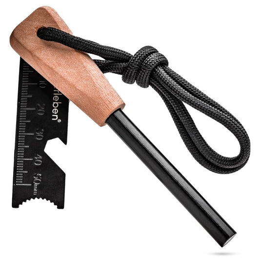 Überleben Zünden Original Ferro Rod Fire Starter for Survival – Up to 15,000 Strikes, 3/8" Thick Fire Steel with Striker – Waterproof Camping Flint and Steel with Hardwood Handle and Lanyard