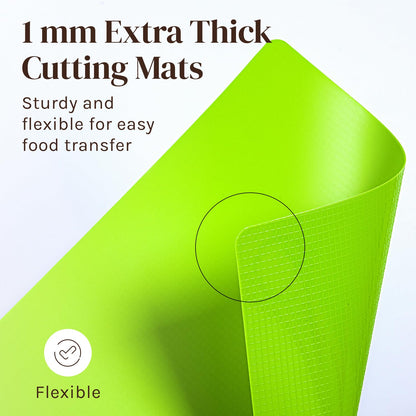 Extra Thick Flexible Plastic Cutting Board Mats with Food Icons & EZ-Grip Waffle Back, (Set of 6) Dishwasher Safe Vibrant