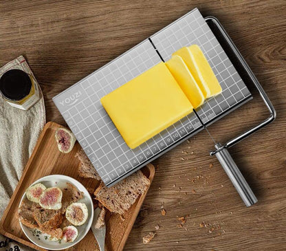 Stainless Steel Cheese Slicer with 10 Replacement Wires, Metal Cheese Cutter and Cutting Board - For Block Cheese