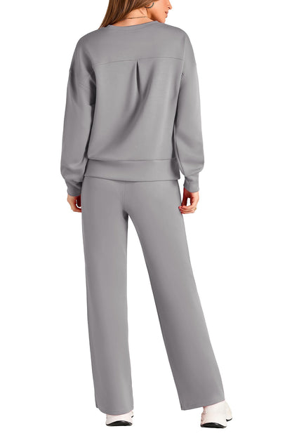 PRETTYGARDEN Womens 2 Piece Outfits 2025 Fall Long Sleeve Sweatshirt Wide Leg Pants Lounge Sets Winter Sweatsuits Tracksuit (Grey,XX-Large)