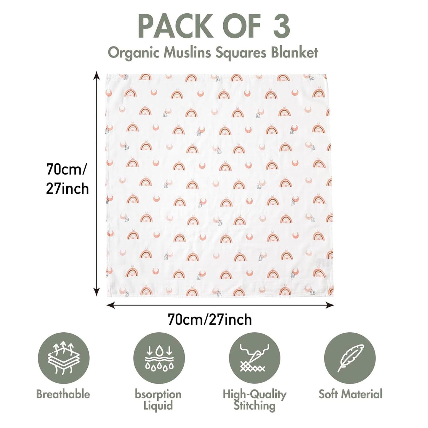 GLLQUEN BABY Receiving Blanket Boy Cotton Muslin Swaddle Blankets Girl Newborn Squares Breathable & Soft Thin Baby Blankets Cloths Double Absorbent Infant Swaddling Wrap - 3 Pack (Sun)