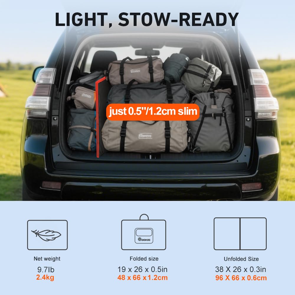 DOKIO 100W Portable Foldable Solar Panel Kit (21x28in, 5.9lb), with Separate Controller and Dual USB, Monocrystalline Charger for 12V Batteries & Power Stations, RV Camping Trailer Emergency Backup