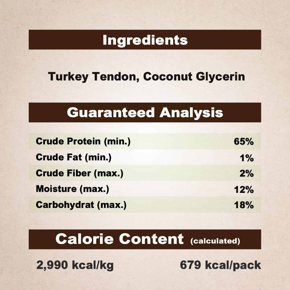 AFreschi Natural Turkey Tendon Bone (S) 8 oz, USA-Sourced Turkey Tendon, All Natural Puppy Chew, Hypoallergenic, Rawhide Alternative, for Small Breeds