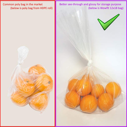 Wowfit 100 CT 16x20 inch 1.1 Mil Clear Plastic Flat Open Poly Bags – Great for Dough Proving, Sourdough Bread, Food Storage, and More