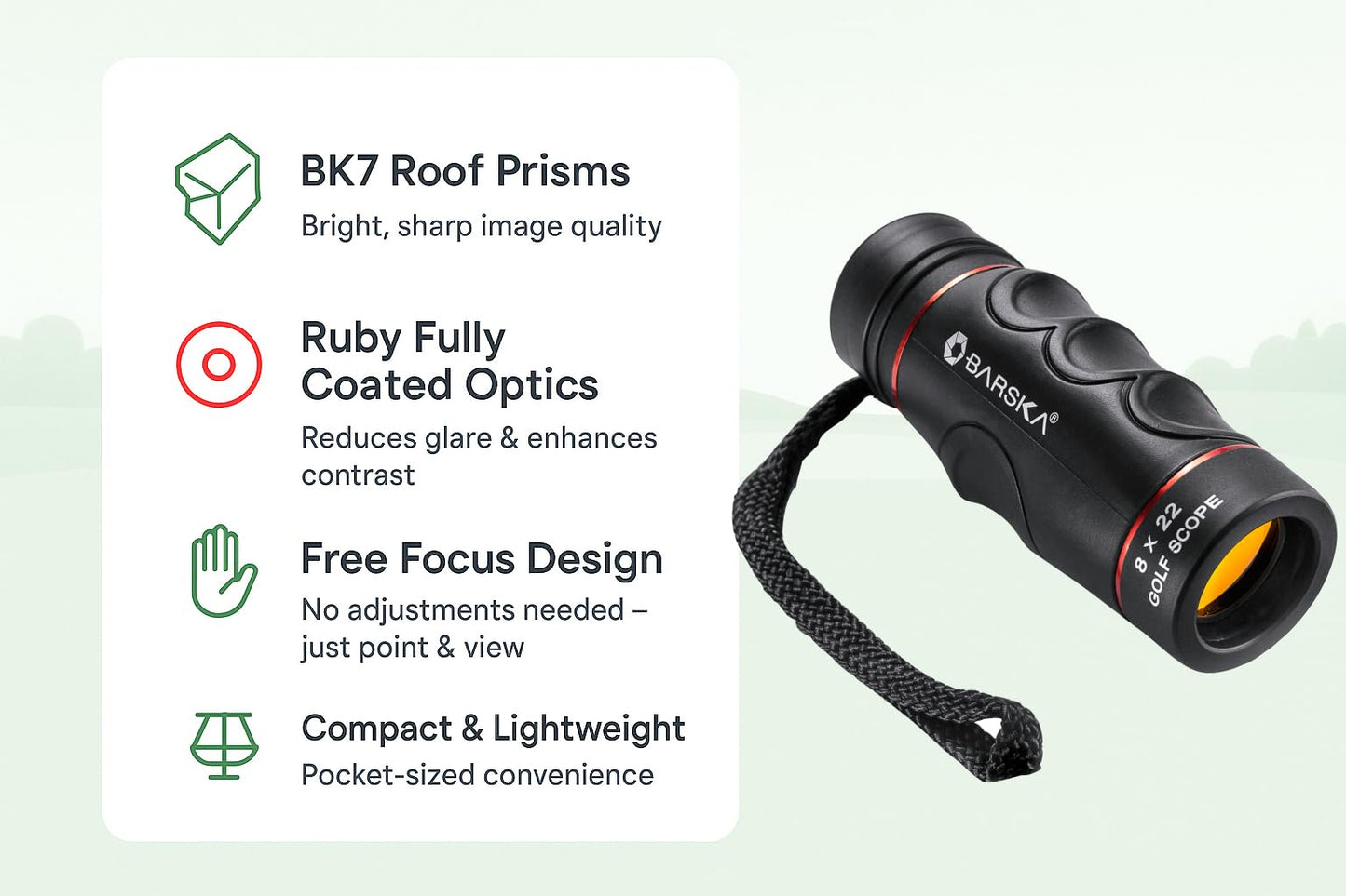 Barska Blueline 8x22 Waterproof Golf Scope Monocular with Built-in Internal Distance Reticle