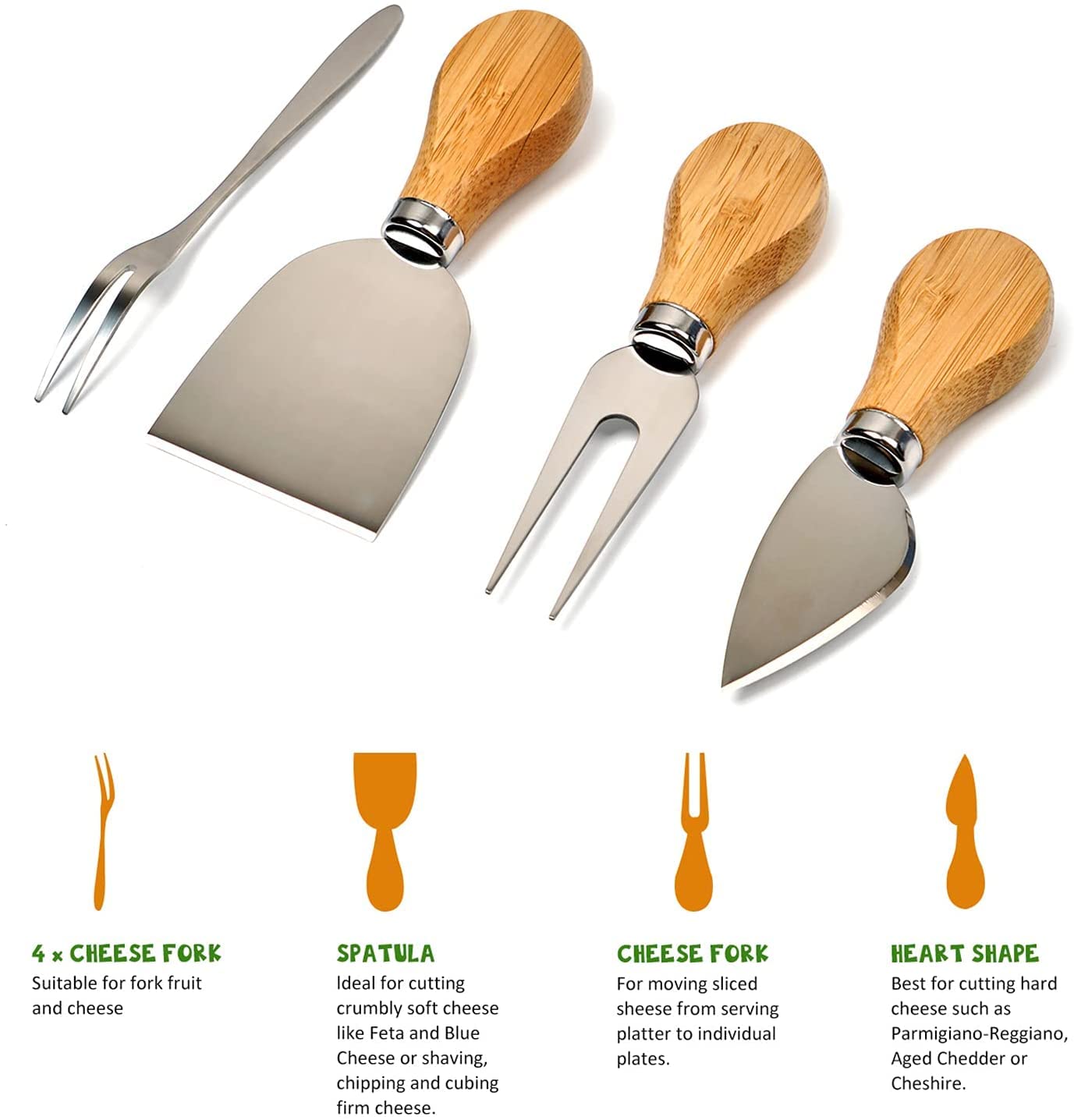 ROYAMY Bamboo Cheese Board Set with 3 Stainless Steel Knife, Meat Charcuterie Platter Serving Tray for Wedding Birthdays Christmas Anniversary Housewarming Kitchen Personalized Gift