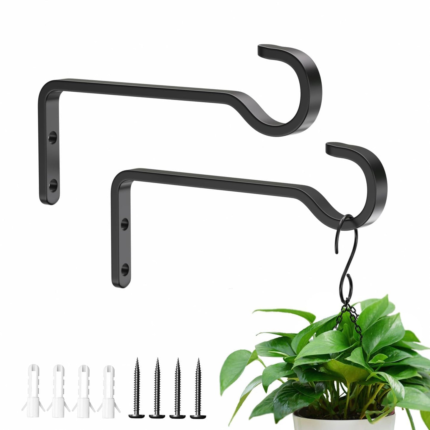 6 Inch 2 Pack Heavy Duty Outdoor Plant Hangers for Plants, Iron Plant Brackets with Metal Plant Hooks for Hanging Lantern, Bird Feeder