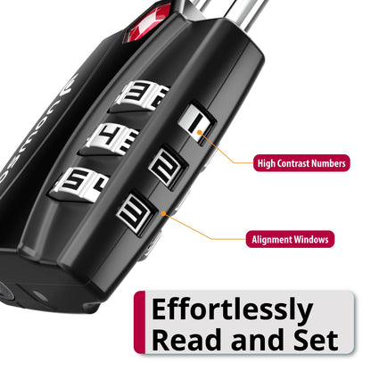 TSA Accepted Luggage Locks, Fosmon Open Alert Indicator 3 Digit Combination Padlock Codes for Travel Bag, Suit Case, Lockers, Gym, Bike Locks or Other (4 Pack)