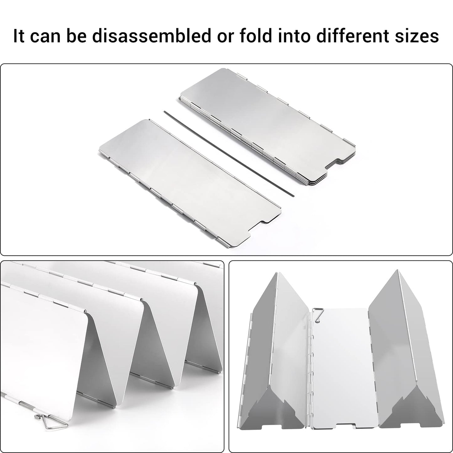 Camp Stove Windscreen, Ohuhu Camping Stove Windscreen 8 Plates Aluminum Folding Portable Camping Stove Windshield Grill Wind Screen for Camp with Carry Bag for Camping Hiking Picnic Backpacking