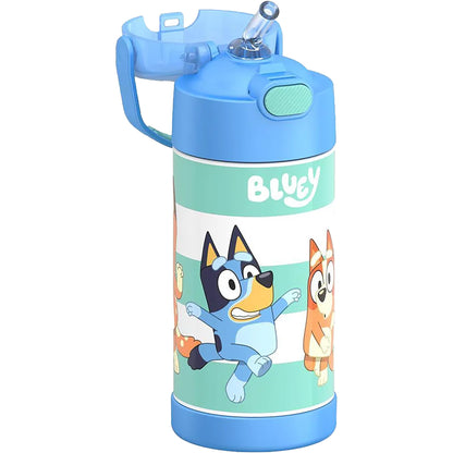 THERMOS FUNTAINER Water Bottle with Straw - 12 Ounce - Kids Stainless Steel Vacuum Insulated Water Bottle with Lid, Bluey