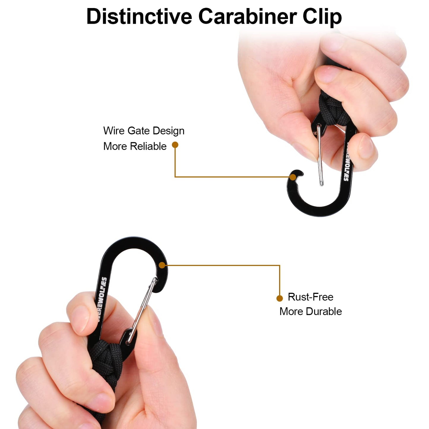 WEREWOLVES 3 Pack Paracord Keychain Carabiner, Carabiner Clip for Backpacks, Mottled