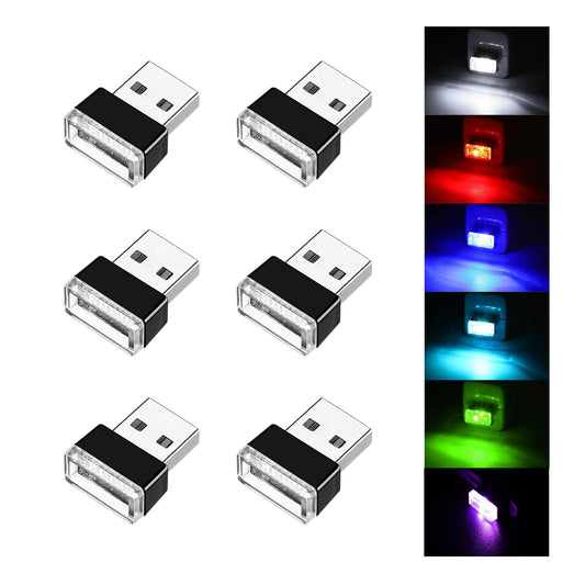 Ziciner 6 PCS USB LED Car Interior Atmosphere Lamp, Portable Mini LED Night Light, Plug-in USB Interface Trunk Ambient Lighting Kit, Universal Interior Accessories for Most Vehicles (6 Color)