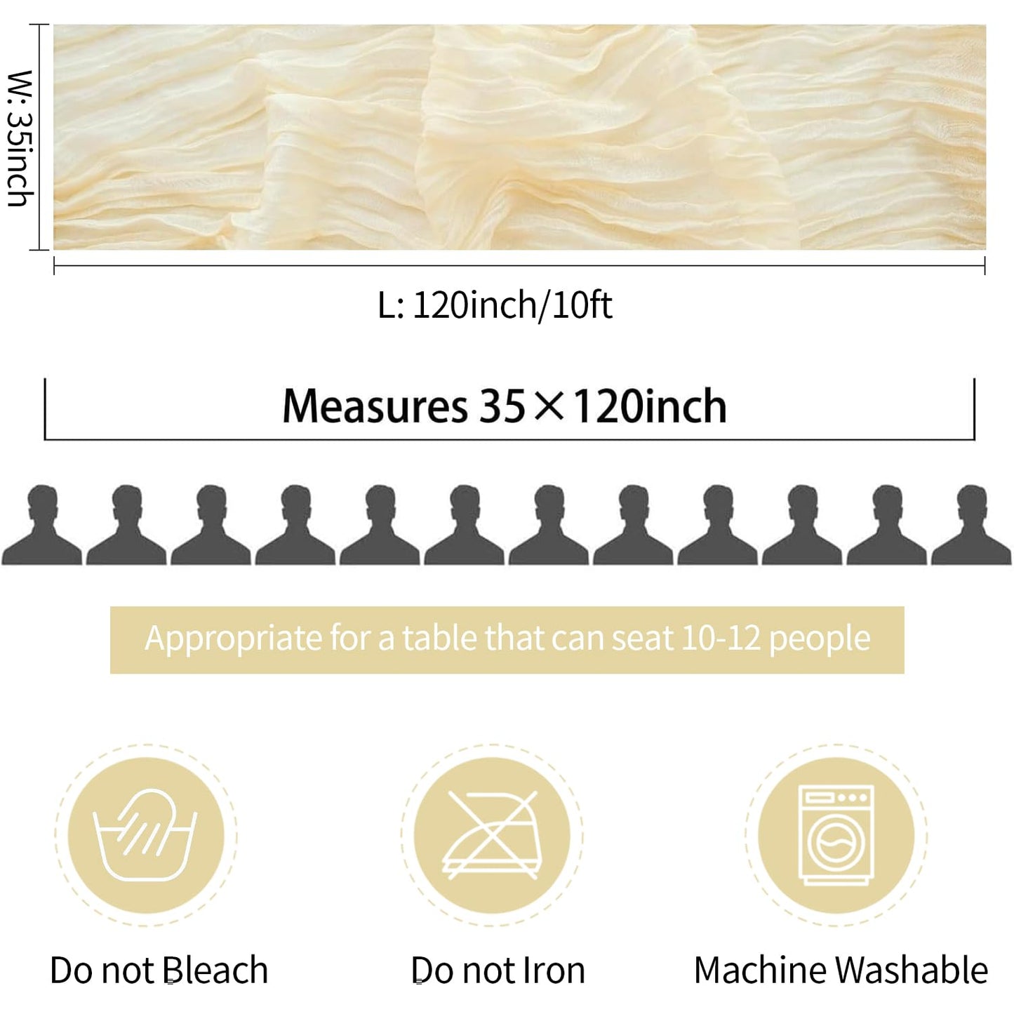 10ft Cream Beige Cheese Cloth Table Runner, 35x120 Inches Ivory Gauze Table Runner Rustic Cream Cheesecloth Table Runner Bulk for Wedding Bridal Shower Decoration, Boho Table Decor