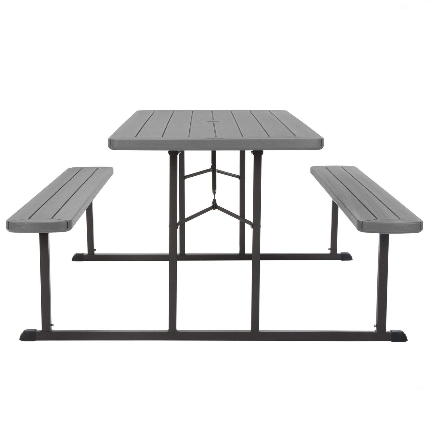 COSCO Outdoor Living 6 ft. Folding Picnic Table, Dark Gray Wood Grain Resin with Gray Steel Legs