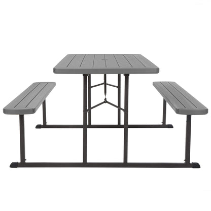COSCO Outdoor Living 6 ft. Folding Picnic Table, Dark Gray Wood Grain Resin with Gray Steel Legs