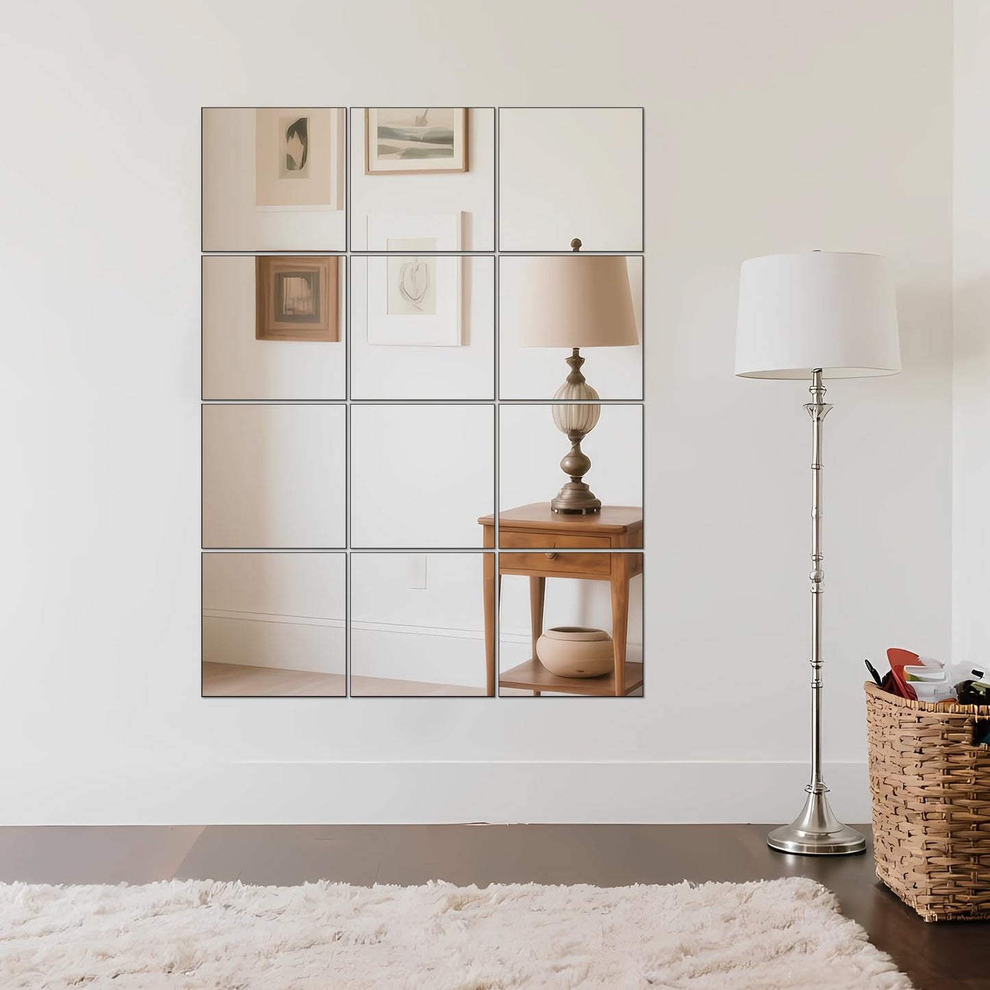 Ruomeng Home Gym Mirrors 12 Inch x 12Pcs Wall Mounted Mirror Glass Frameless Full Length Mirror Tiles for Home Gym, Bedroom, Door & Bathroom