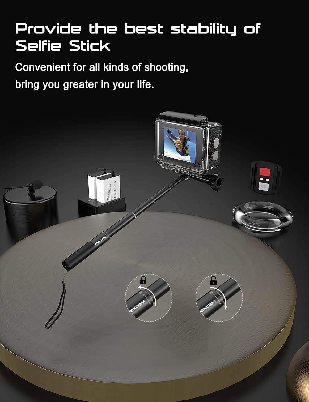 Apexcam 4K Action Camera - EIS Stabilization, 131FT Waterproof Underwater - WiFi Sport Helmet Camera (Selfie Stick, Remote Control, 2 Batteries & Accessory Kit)