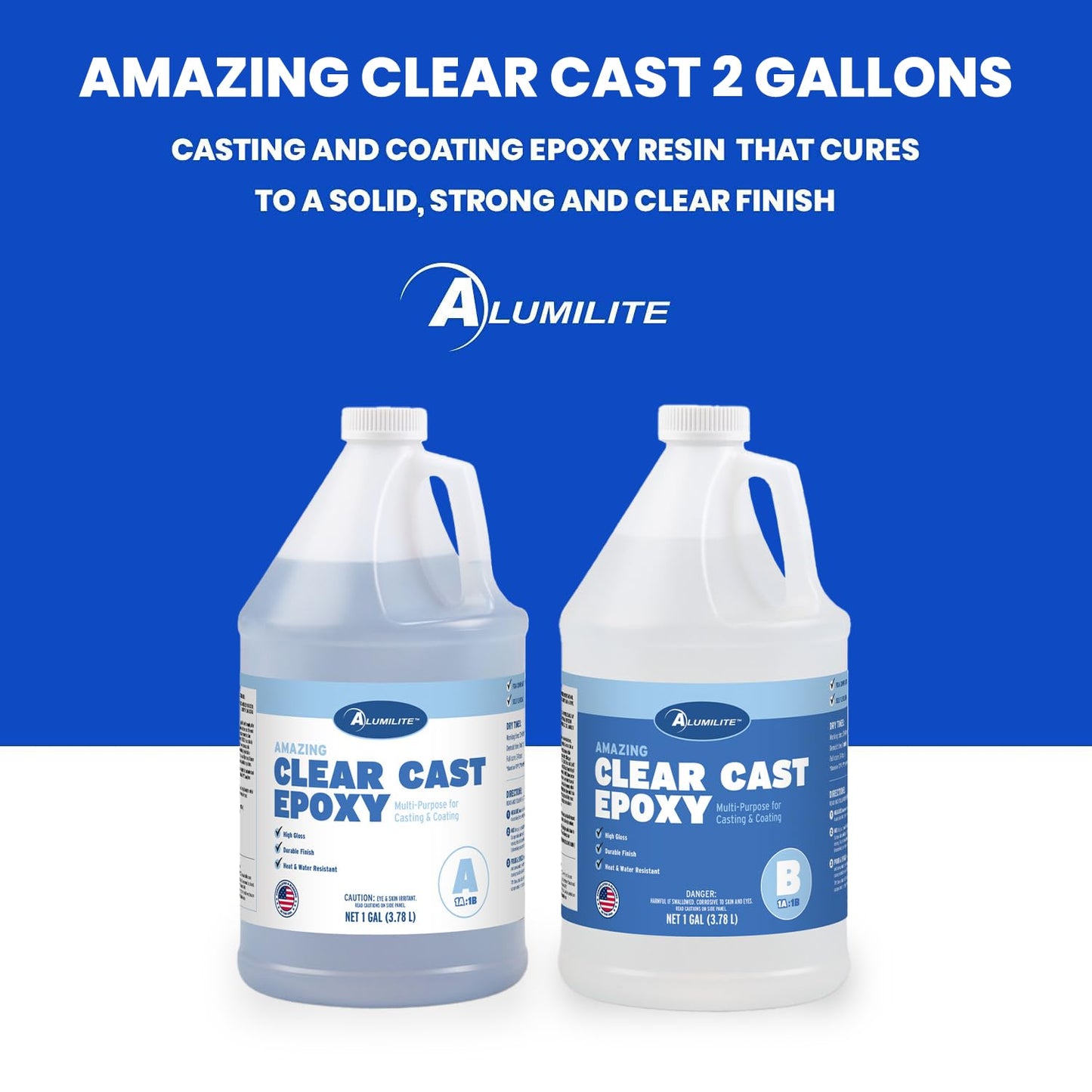 Alumilite Amazing Clear Cast Epoxy Resin Kit (2 Gal) Food Safe, Crystal Clear, High-Gloss Finish – Perfect for Countertops, Encapsulation, Coatings, Castings, Jewelry, Art, and Other DIY Projects