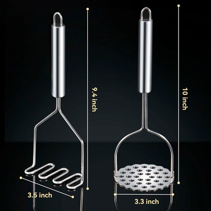VOOVAO 2 Pcs Potato Masher for Potatoes, Heavy Duty Stainless Steel Integrated Kitchen Tool