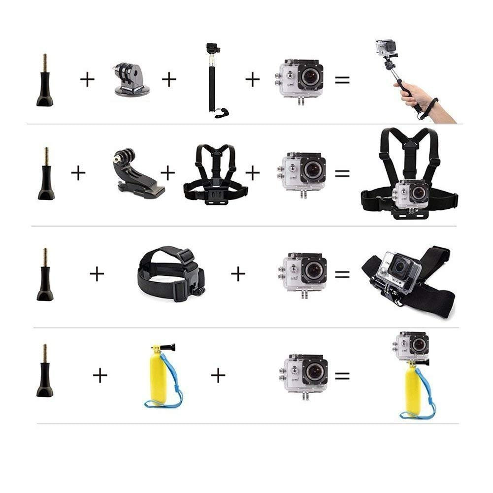VVHOOY Universal Action Camera Accessories Bundle Head Chest Strap Mount/Selfie Stick/Floating Hand Grip Compatible with Dragon Touch/AKASO EK7000 Brave 4 5 6 7 LE V50X/GoPro Hero 13 12 11 10 9 8 7