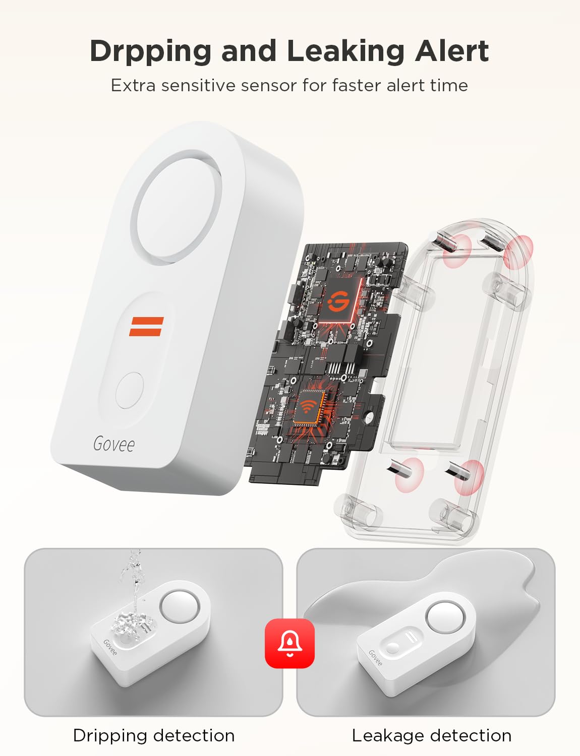 Govee WiFi Water Leak Detector 3 Packs, Leak Alert with Remotely Email/APP Push and Sound Alarm, Smart Water Sensor with 100dB Adjustable Alarm, Suit for Home and Basement