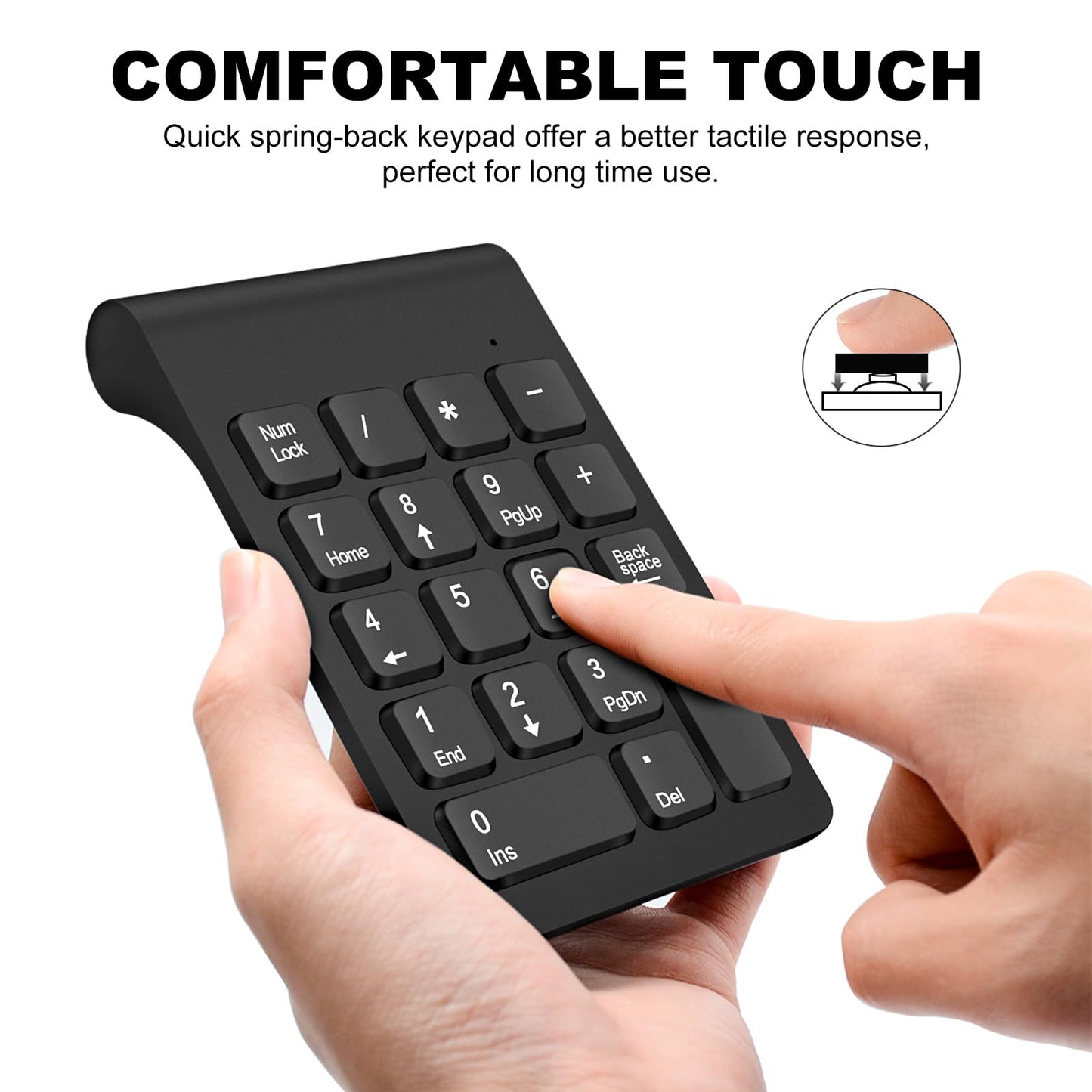 TRELC Wireless Numeric Keypad, Mini 2.4G 18 Keys Number Pad, Portable Silent Financial Accounting Numeric Keypad Keyboard Extensions with Wireless Mouse for Laptop, PC, Desktop, Notebook(Black)