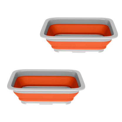 Set of 2 Multipurpose Wash Bins – 10-Liter Basins for Travel or Cleaning – Collapsible Bucket Camping Accessories by Wakeman (Orange)