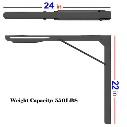 Ultrawall 24 inch Black Sturdy Folding Shelf Brackets, Heavy Duty Adjustable Steel Wall Mounted Collapsible Shelf Bracket, Max Load 550lb