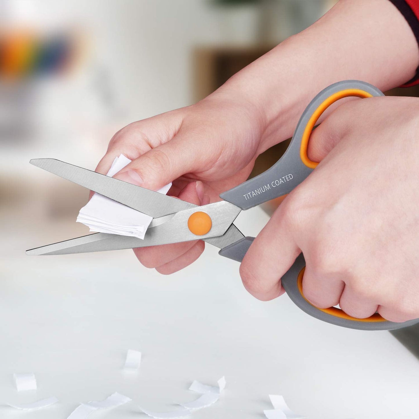 Scissors 8" Multipurpose Titanium Coated Sturdy Sharp Scissors Right/Left Handed Comfort-Grip Handles for Office Home School Sewing Fabric Craft Supplies Gray