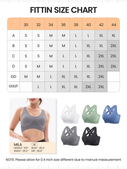 Sports Bras for Women High Support: Padded Workout Strappy Criss Cross Back Running Yoga Gym Seamless Medium Impact Push Up Crazy Girl Plus Size Bra 3 Pack Top Multipack Large Bust Breast White Black