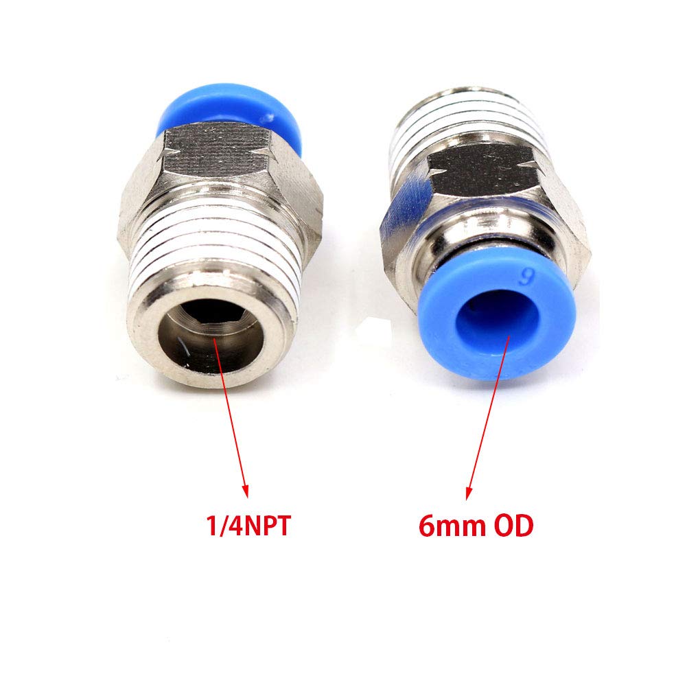 CEKER 1/4" NPT Push to Connect Air Fittings 6mm Tube Od Pneumatic Push in Connectors Air Hose Quick Connect Fittings 5Packs