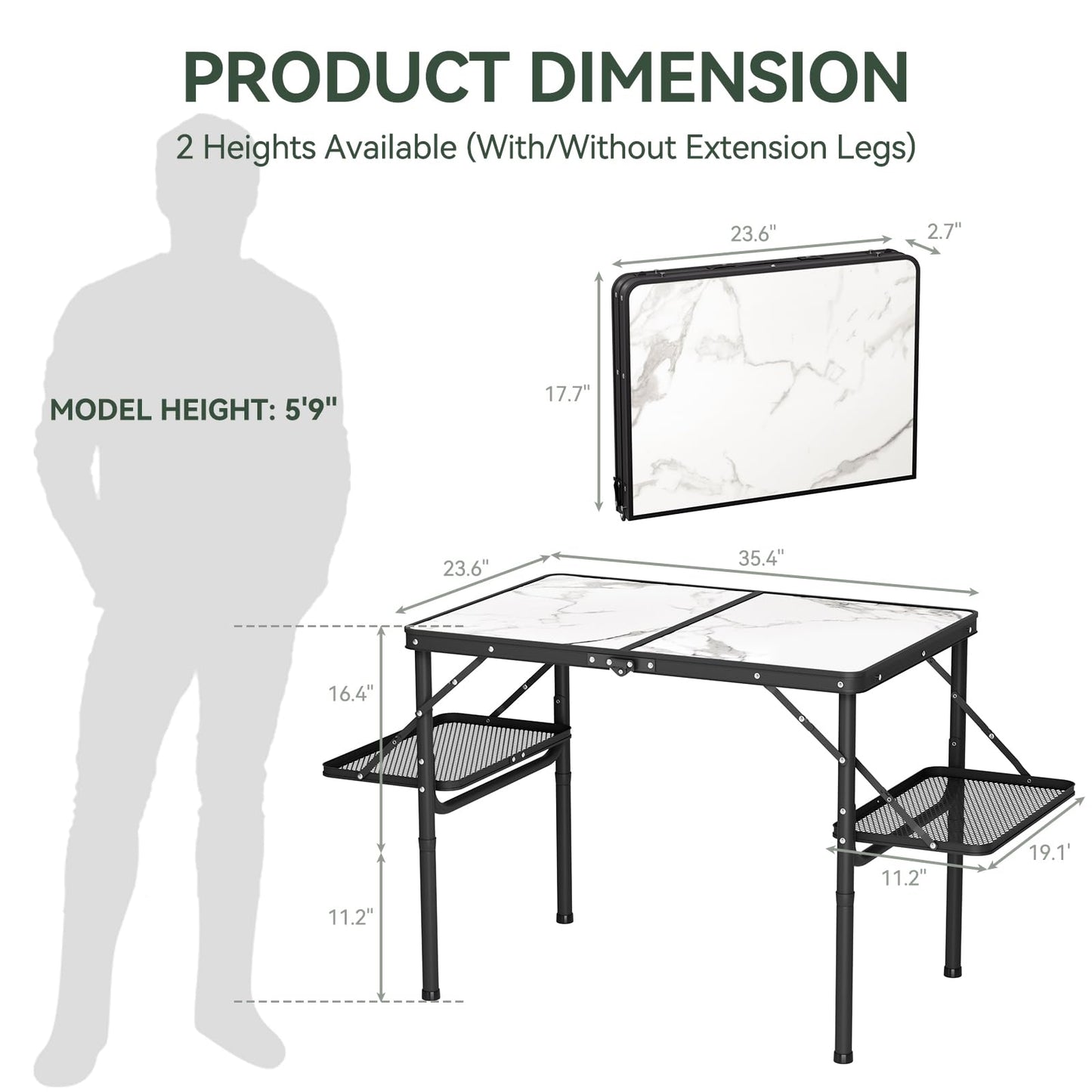 Titanker Folding Camping Table 3ft, Folding Picnic Table, Camp Tables Portable, 50% Extra Side Space, Outdoor Patio Table, RV/Car Camping Essentials, Aluminum Light & Solid