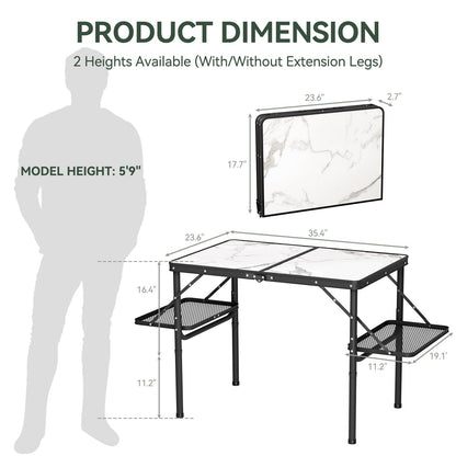 Titanker Folding Camping Table 3ft, Folding Picnic Table, Camp Tables Portable, 50% Extra Side Space, Outdoor Patio Table, RV/Car Camping Essentials, Aluminum Light & Solid