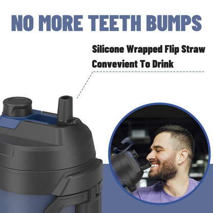 Zukro 1 Gallon Water Jug, One Gallon Large Triple Wall Insulated Metal Jug With Straw and Spout, No Sweat 128 oz Stainless Steel Sport Water Bottle Keeps Cold 48 Hours for Outdoors, Black