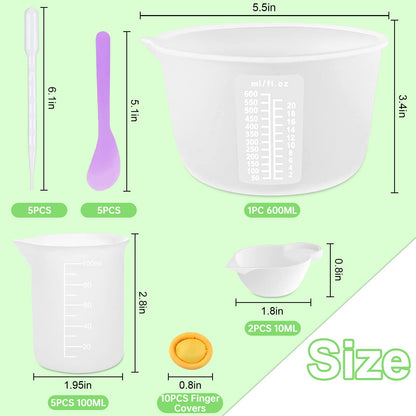 Silicone Measuring Cups for Resin Supplies - Kit With 600ml & 100ml Mixing Cups and Tools for Molds, Epoxy, Cooking, Casting Moulds, Jewelry Making